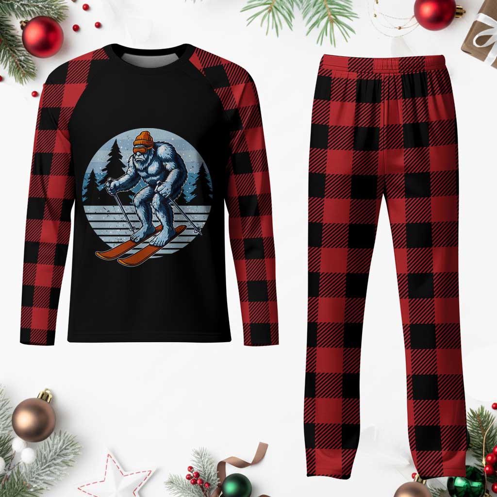Funny Skiing Bigfoot Ski Winter Sport Yeti Snowboarder Skier Plaid Pajama Set TS11 Buffalo Plaid Print Your Wear