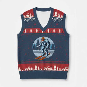 Funny Skiing Bigfoot Ski Winter Sport Yeti Snowboarder Skier V-Neck Knit Sweater Vest TS11 Navy Red Print Your Wear