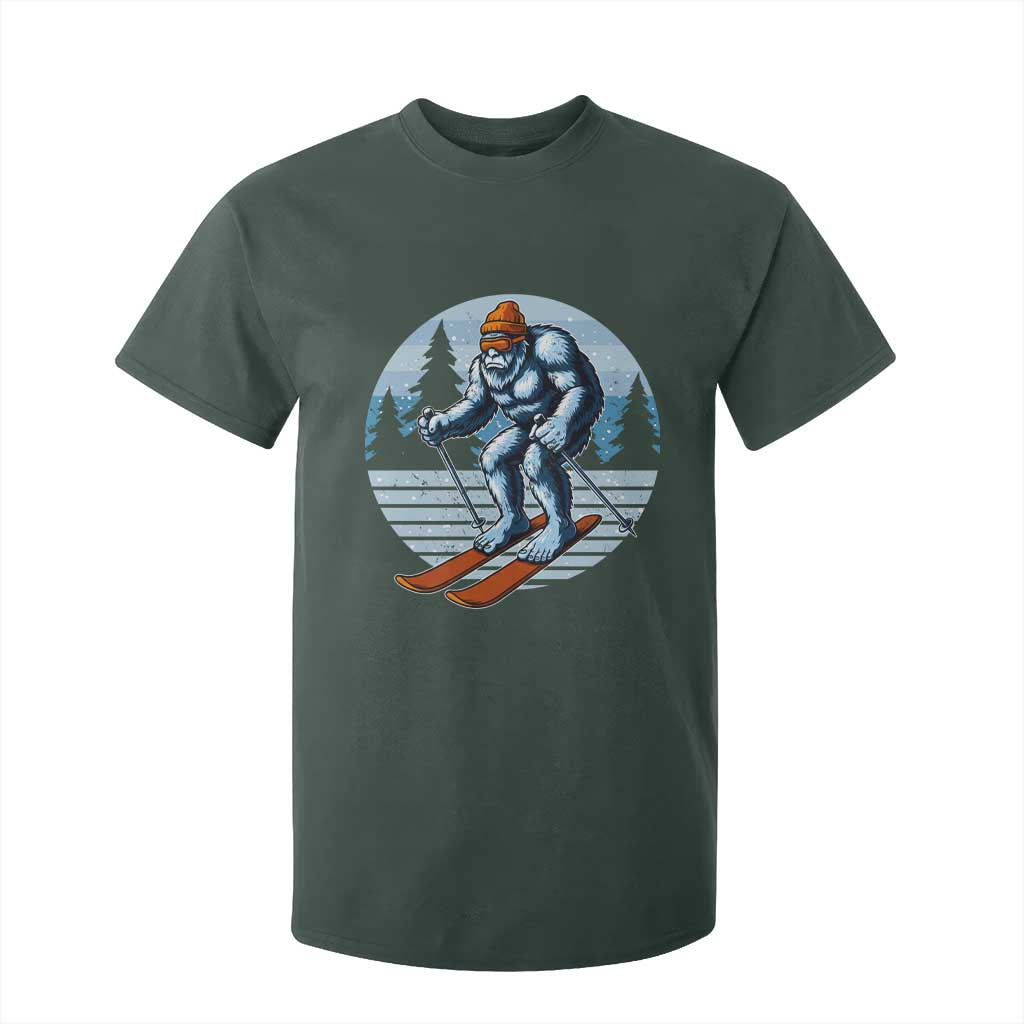Funny Skiing Bigfoot Ski Winter Sport Yeti Snowboarder Skier T Shirt For Kid TS11 Dark Forest Green Print Your Wear