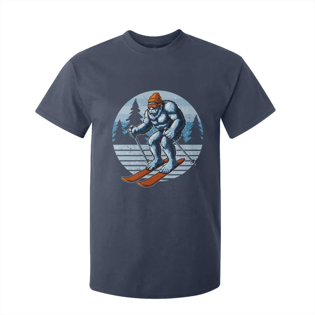 Funny Skiing Bigfoot Ski Winter Sport Yeti Snowboarder Skier T Shirt For Kid TS11 Navy Print Your Wear