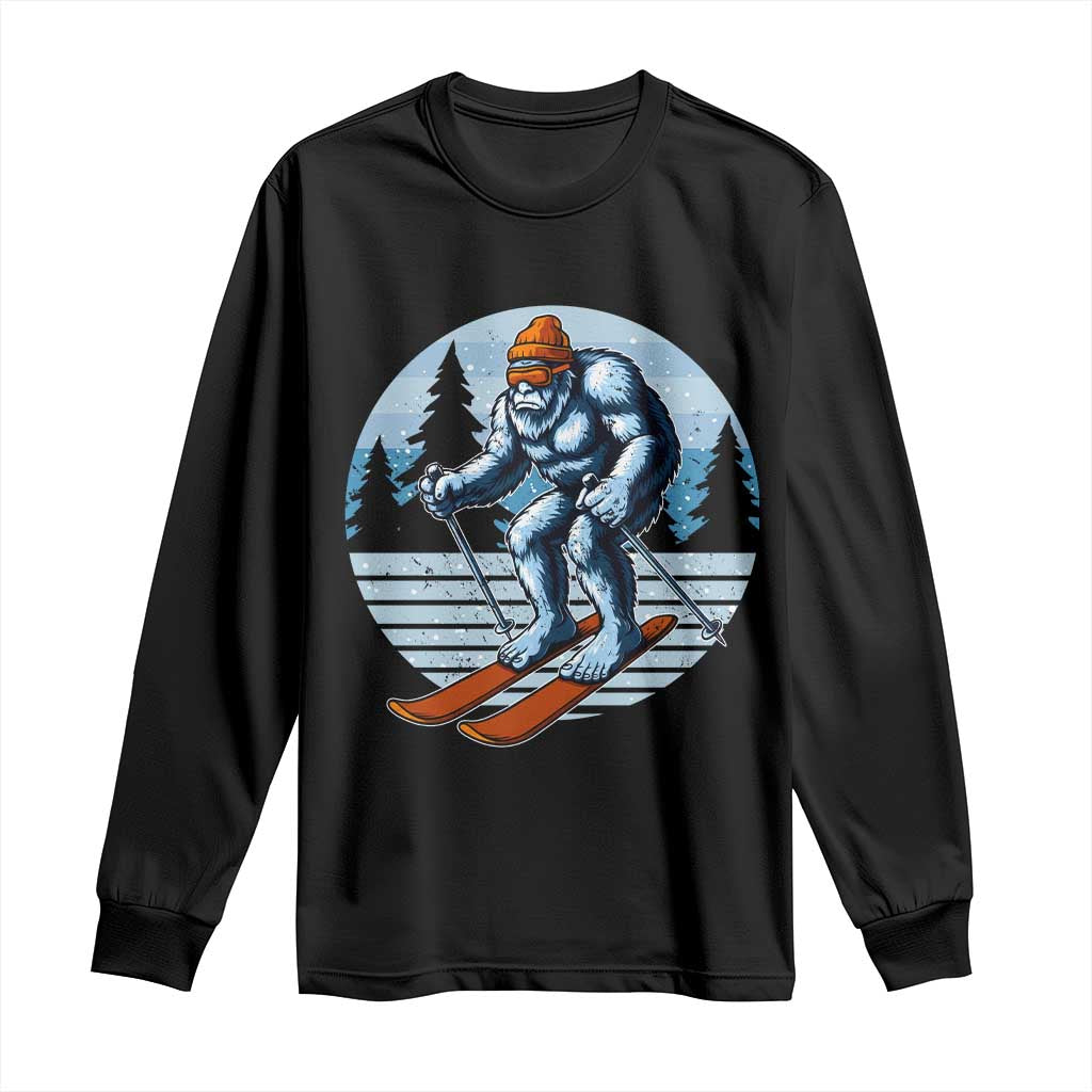 Funny Skiing Bigfoot Ski Winter Sport Yeti Snowboarder Skier Long Sleeve Shirt TS11 Black Print Your Wear