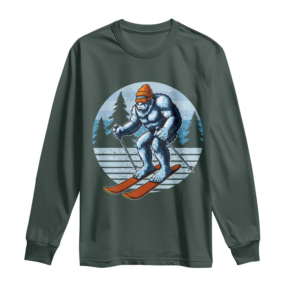 Funny Skiing Bigfoot Ski Winter Sport Yeti Snowboarder Skier Long Sleeve Shirt TS11 Dark Forest Green Print Your Wear