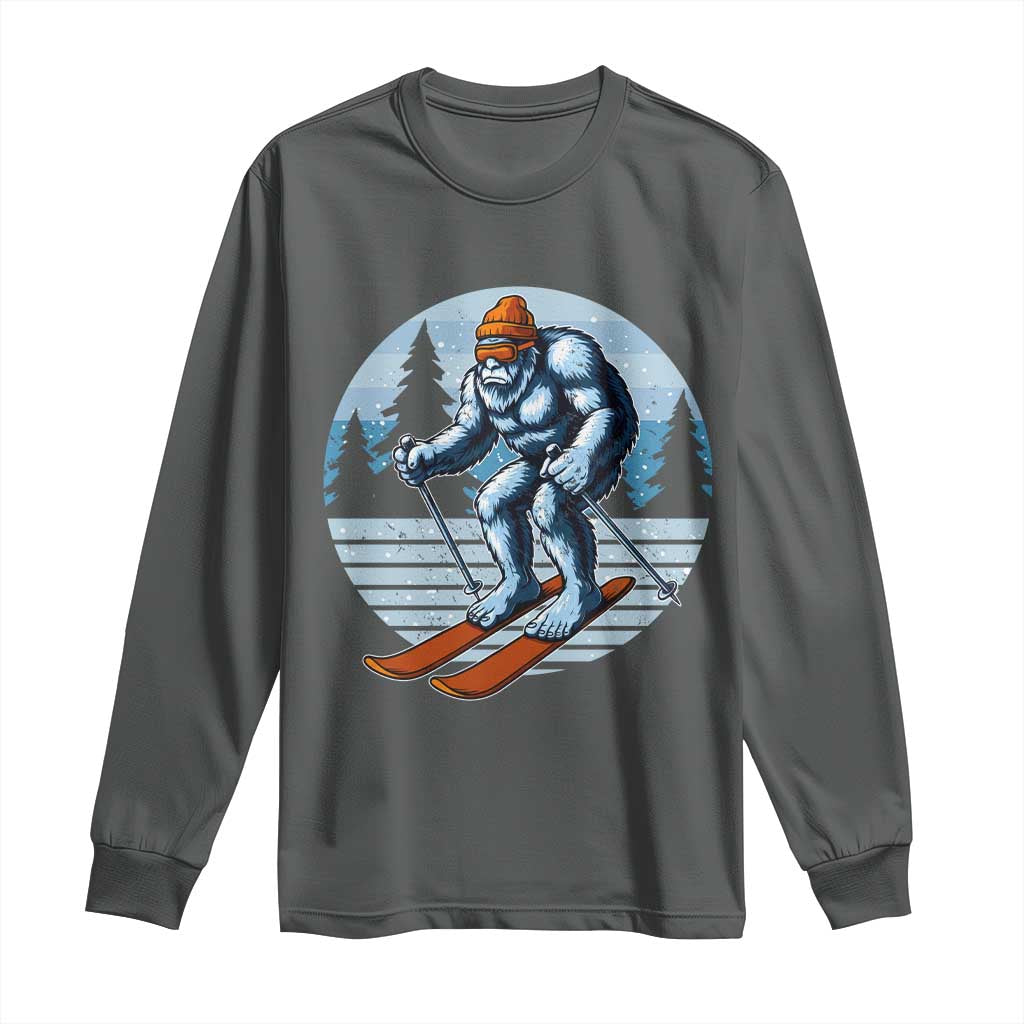 Funny Skiing Bigfoot Ski Winter Sport Yeti Snowboarder Skier Long Sleeve Shirt TS11 Dark Heather Print Your Wear