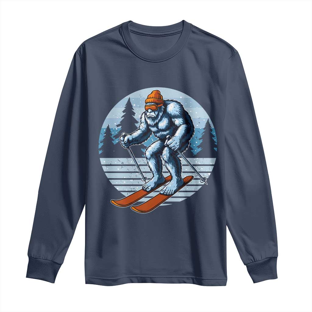 Funny Skiing Bigfoot Ski Winter Sport Yeti Snowboarder Skier Long Sleeve Shirt TS11 Navy Print Your Wear