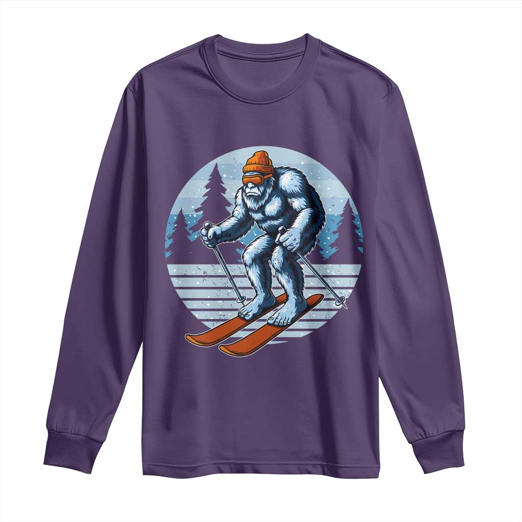 Funny Skiing Bigfoot Ski Winter Sport Yeti Snowboarder Skier Long Sleeve Shirt TS11 Purple Print Your Wear