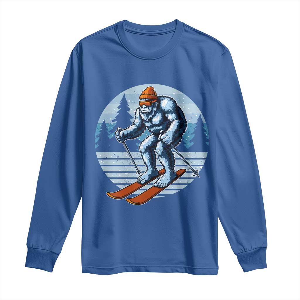 Funny Skiing Bigfoot Ski Winter Sport Yeti Snowboarder Skier Long Sleeve Shirt TS11 Royal Blue Print Your Wear