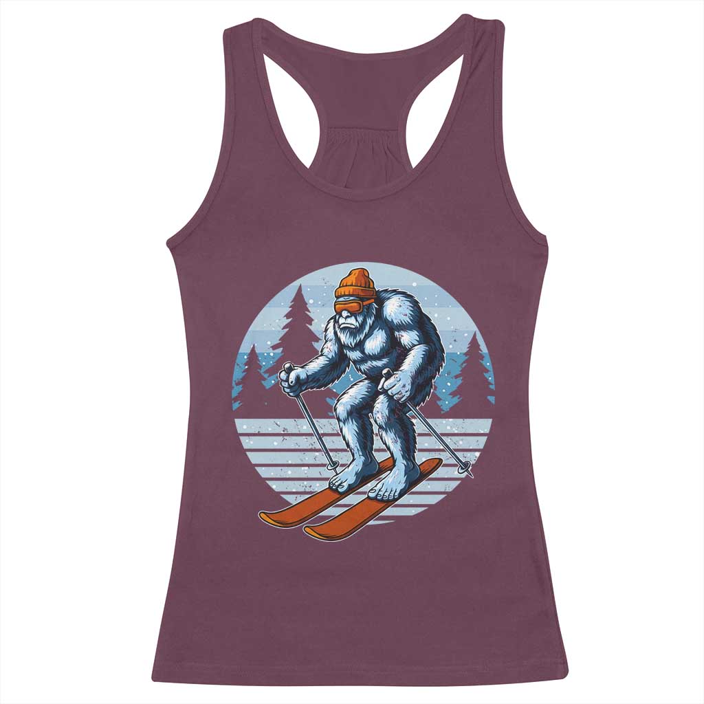 Funny Skiing Bigfoot Ski Winter Sport Yeti Snowboarder Skier Racerback Tank Top TS11 Maroon Print Your Wear