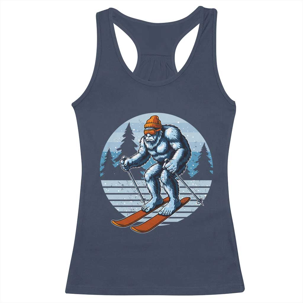 Funny Skiing Bigfoot Ski Winter Sport Yeti Snowboarder Skier Racerback Tank Top TS11 Navy Print Your Wear