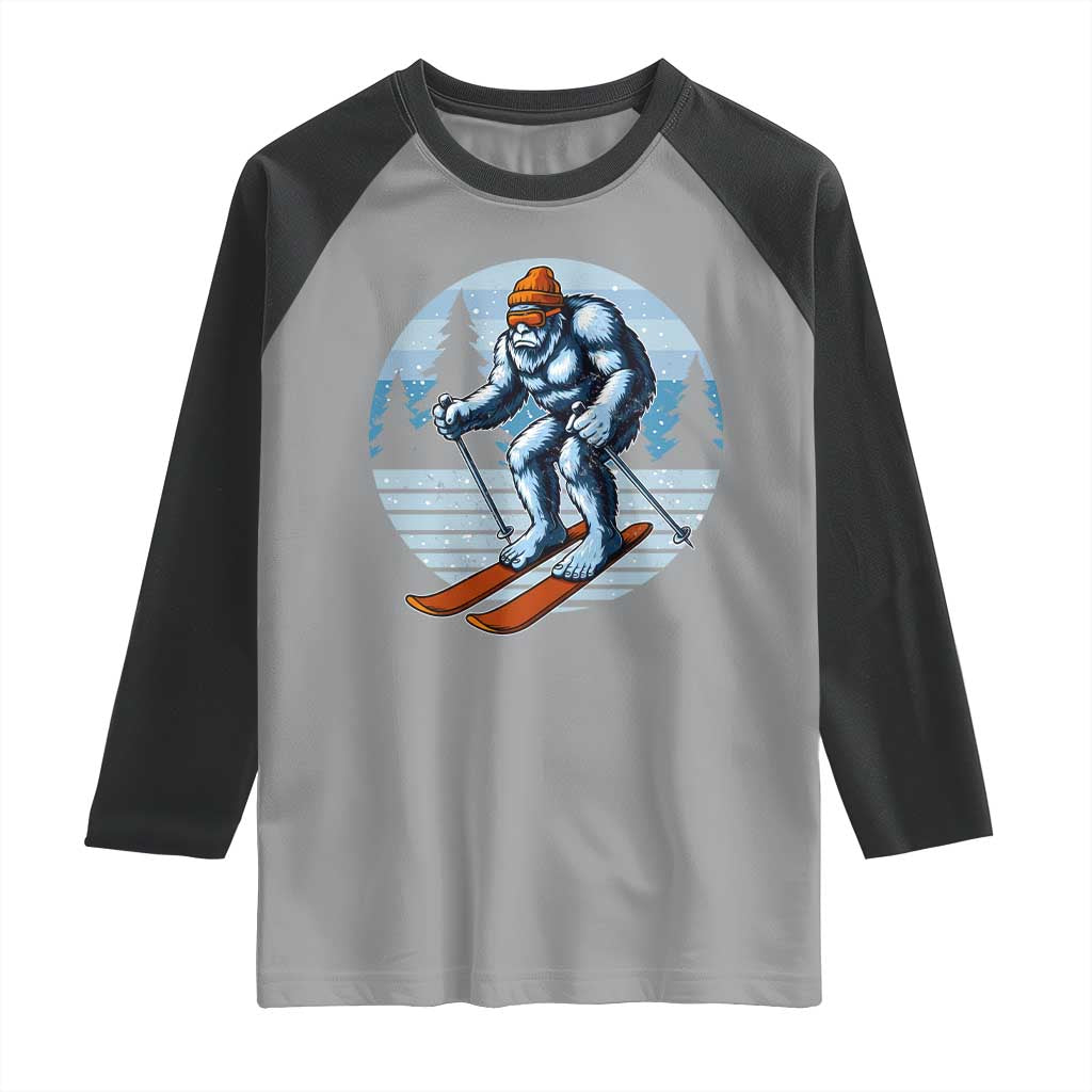 Funny Skiing Bigfoot Ski Winter Sport Yeti Snowboarder Skier Raglan Shirt TS11 Sport Gray Black Print Your Wear