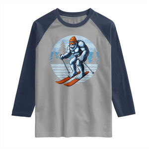 Funny Skiing Bigfoot Ski Winter Sport Yeti Snowboarder Skier Raglan Shirt TS11 Sport Gray Navy Print Your Wear
