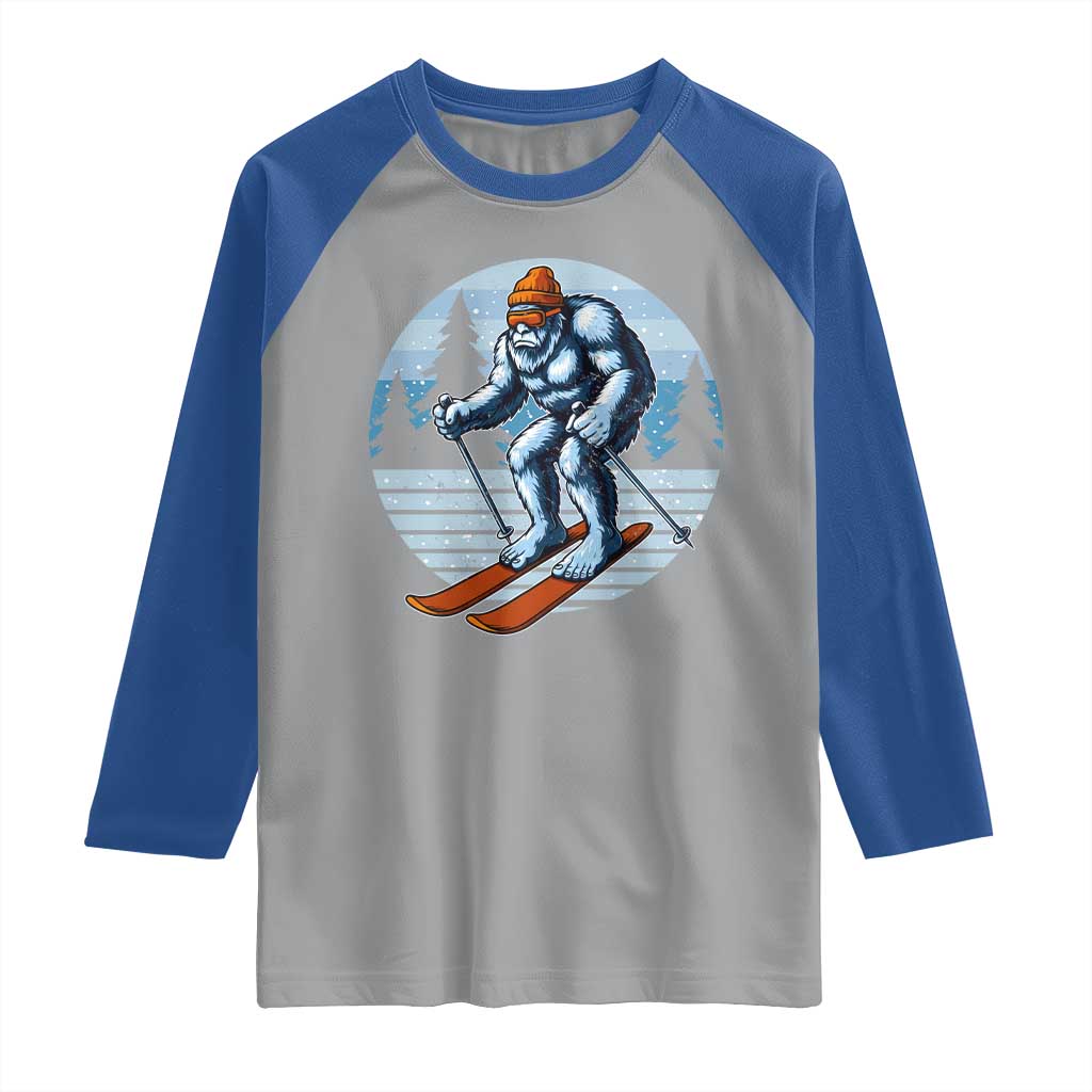 Funny Skiing Bigfoot Ski Winter Sport Yeti Snowboarder Skier Raglan Shirt TS11 Sport Gray Royal Print Your Wear