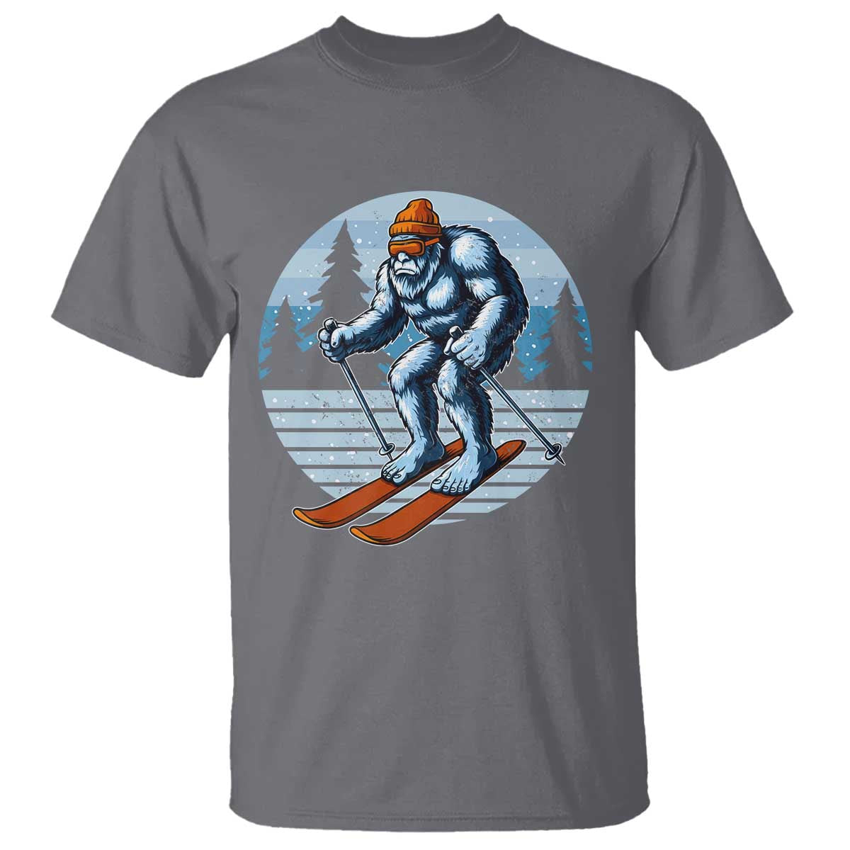 Funny Skiing Bigfoot Ski Winter Sport Yeti Snowboarder Skier T Shirt TS11 Charcoal Print Your Wear