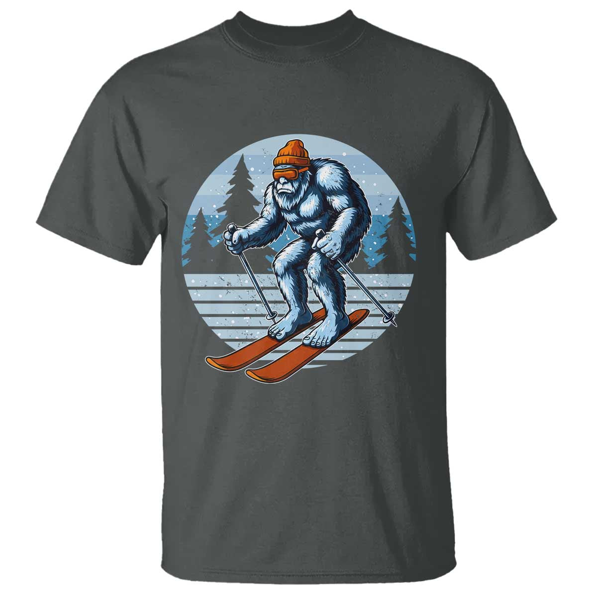 Funny Skiing Bigfoot Ski Winter Sport Yeti Snowboarder Skier T Shirt TS11 Dark Heather Print Your Wear