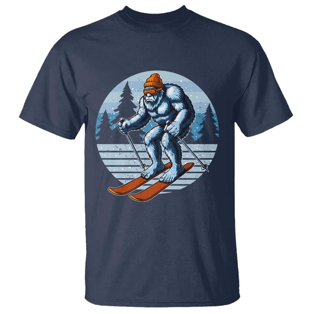 Funny Skiing Bigfoot Ski Winter Sport Yeti Snowboarder Skier T Shirt TS11 Navy Print Your Wear