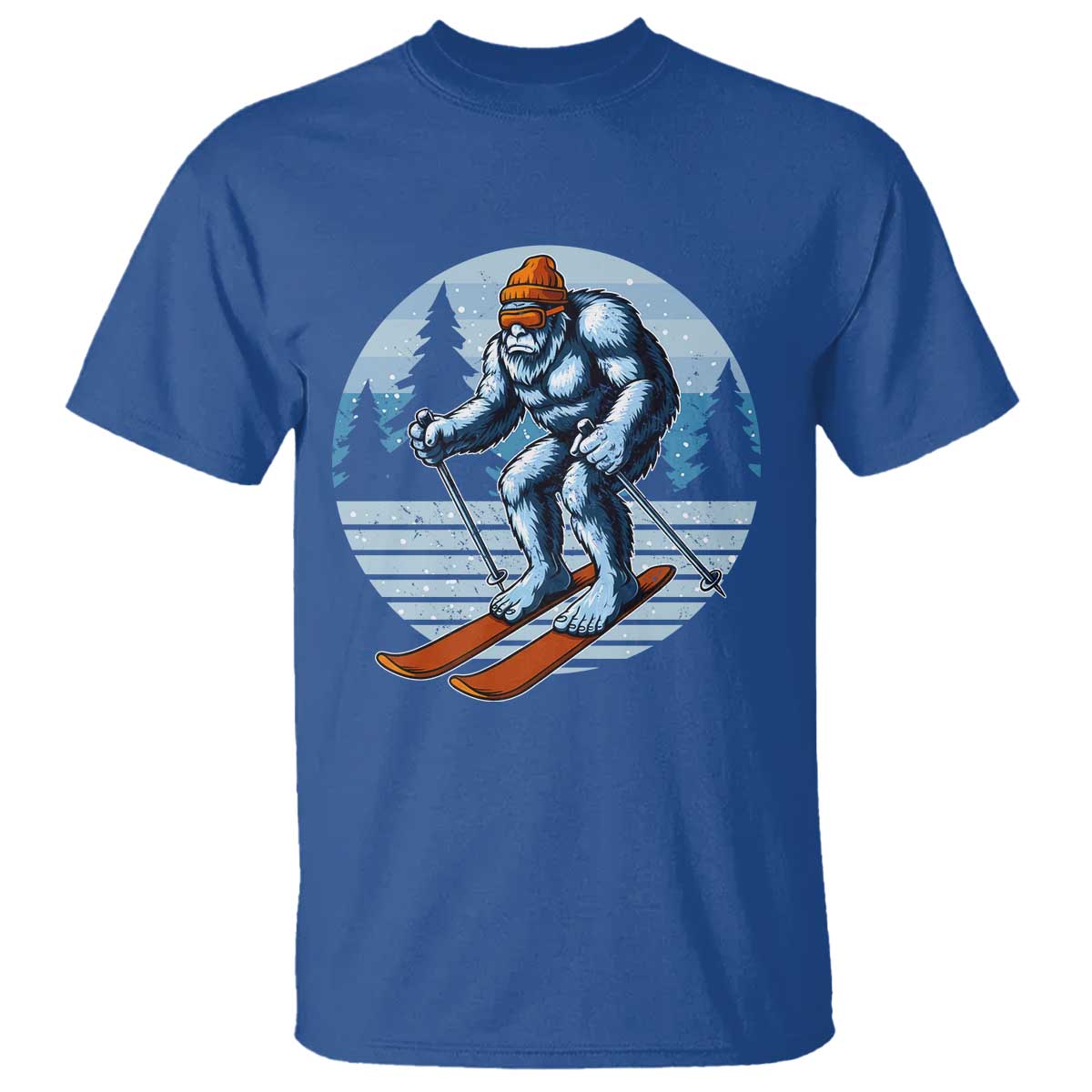 Funny Skiing Bigfoot Ski Winter Sport Yeti Snowboarder Skier T Shirt TS11 Royal Blue Print Your Wear