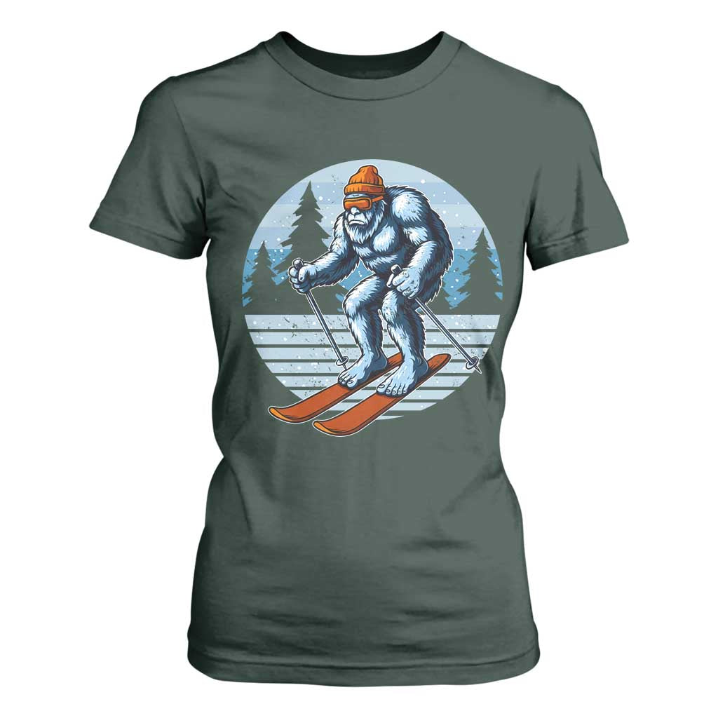 Funny Skiing Bigfoot Ski Winter Sport Yeti Snowboarder Skier T Shirt For Women TS11 Dark Forest Green Print Your Wear