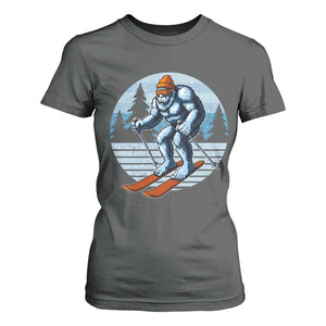 Funny Skiing Bigfoot Ski Winter Sport Yeti Snowboarder Skier T Shirt For Women TS11 Dark Heather Print Your Wear