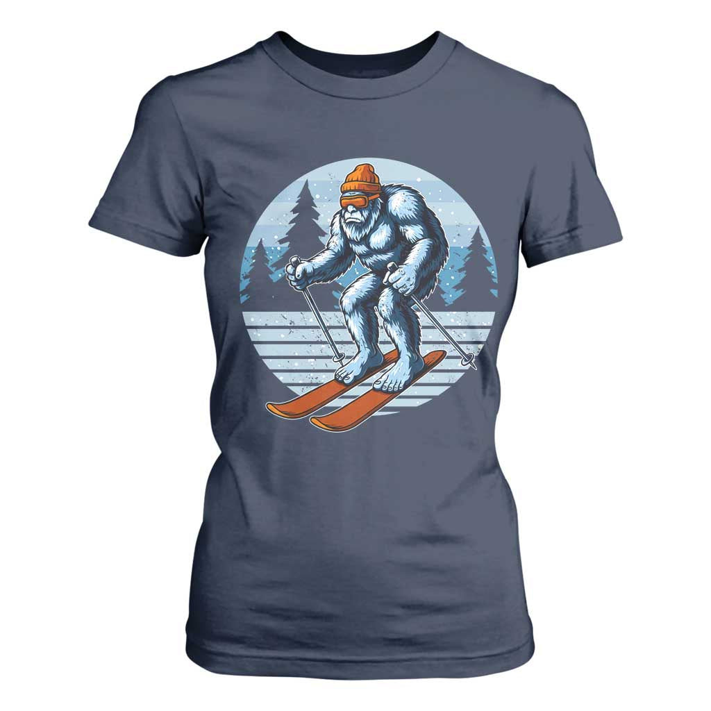 Funny Skiing Bigfoot Ski Winter Sport Yeti Snowboarder Skier T Shirt For Women TS11 Navy Print Your Wear