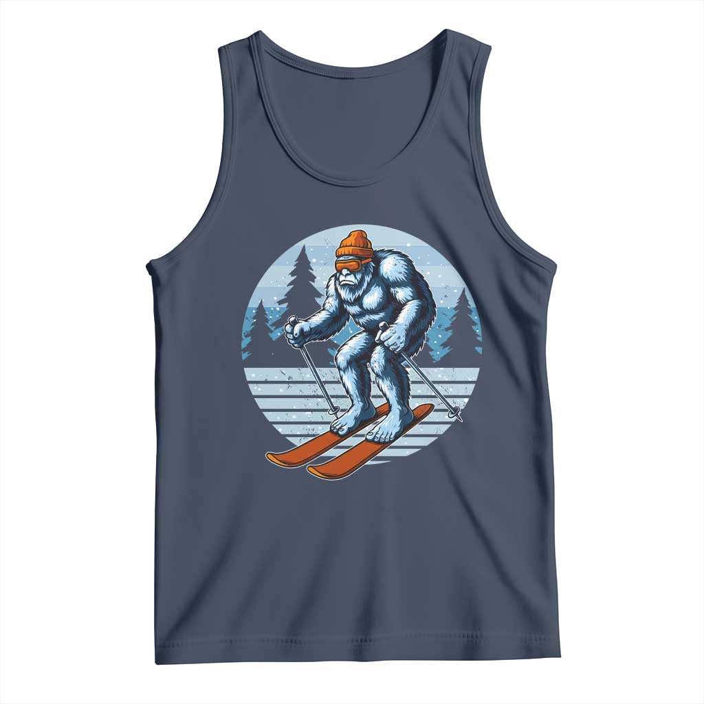 Funny Skiing Bigfoot Ski Winter Sport Yeti Snowboarder Skier Tank Top TS11 Navy Print Your Wear