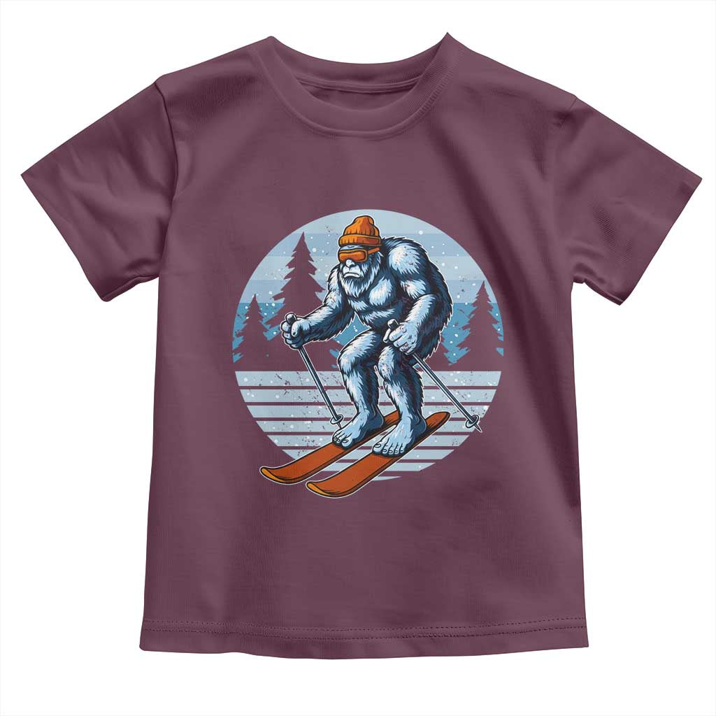 Funny Skiing Bigfoot Ski Winter Sport Yeti Snowboarder Skier Toddler T Shirt TS11 Maroon Print Your Wear