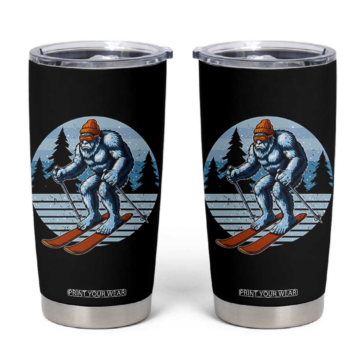 Funny Skiing Bigfoot Ski Winter Sport Yeti Snowboarder Skier Tumbler Cup TS11 Black Print Your Wear