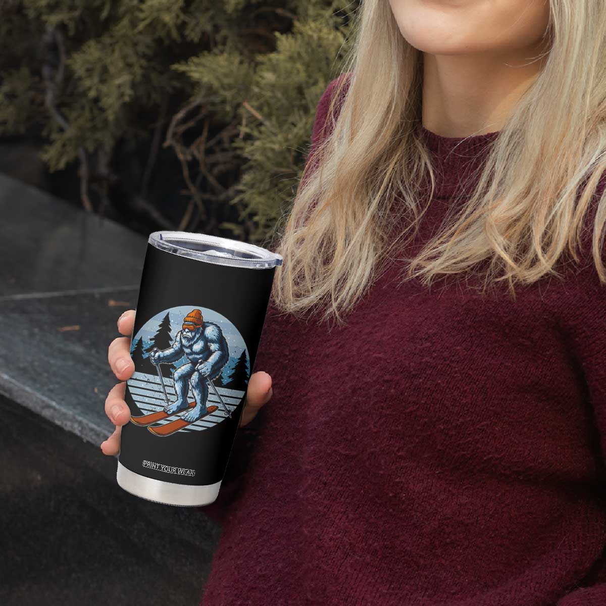 Funny Skiing Bigfoot Ski Winter Sport Yeti Snowboarder Skier Tumbler Cup TS11 Print Your Wear