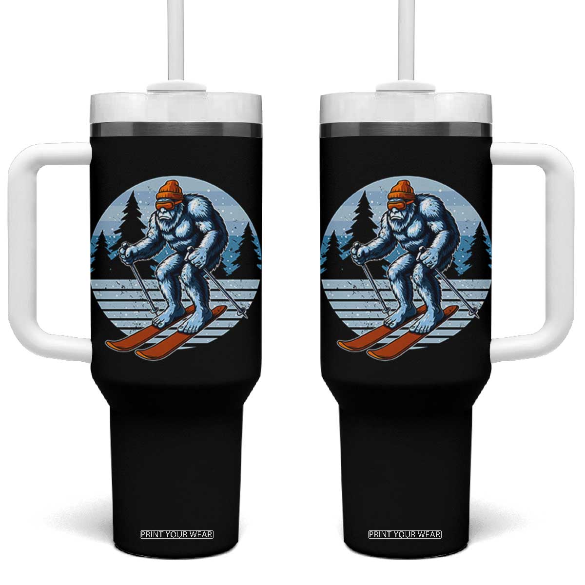 Funny Skiing Bigfoot Ski Winter Sport Yeti Snowboarder Skier Tumbler With Handle TS11 One Size: 40 oz Black Print Your Wear