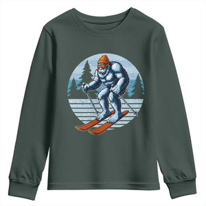 Funny Skiing Bigfoot Ski Winter Sport Yeti Snowboarder Skier Youth Sweatshirt TS11 Dark Forest Green Print Your Wear