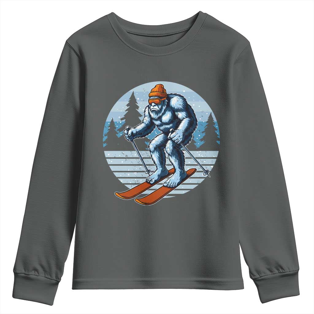 Funny Skiing Bigfoot Ski Winter Sport Yeti Snowboarder Skier Youth Sweatshirt TS11 Dark Heather Print Your Wear