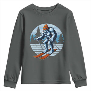 Funny Skiing Bigfoot Ski Winter Sport Yeti Snowboarder Skier Youth Sweatshirt TS11 Dark Heather Print Your Wear