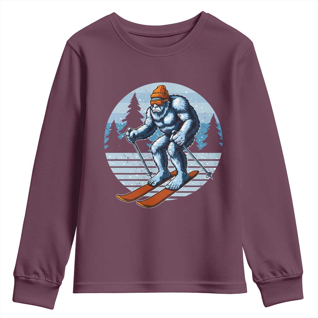 Funny Skiing Bigfoot Ski Winter Sport Yeti Snowboarder Skier Youth Sweatshirt TS11 Maroon Print Your Wear