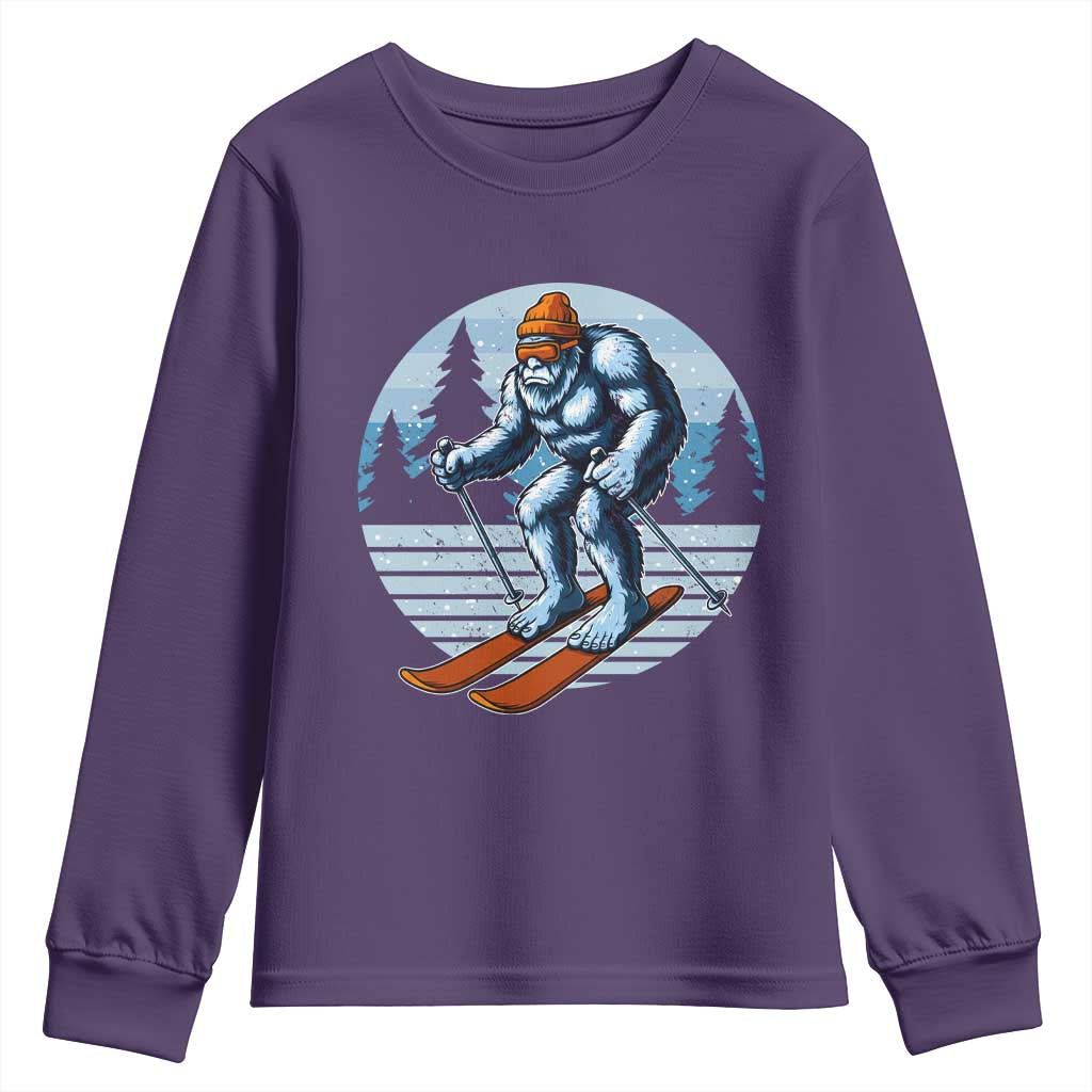 Funny Skiing Bigfoot Ski Winter Sport Yeti Snowboarder Skier Youth Sweatshirt TS11 Purple Print Your Wear