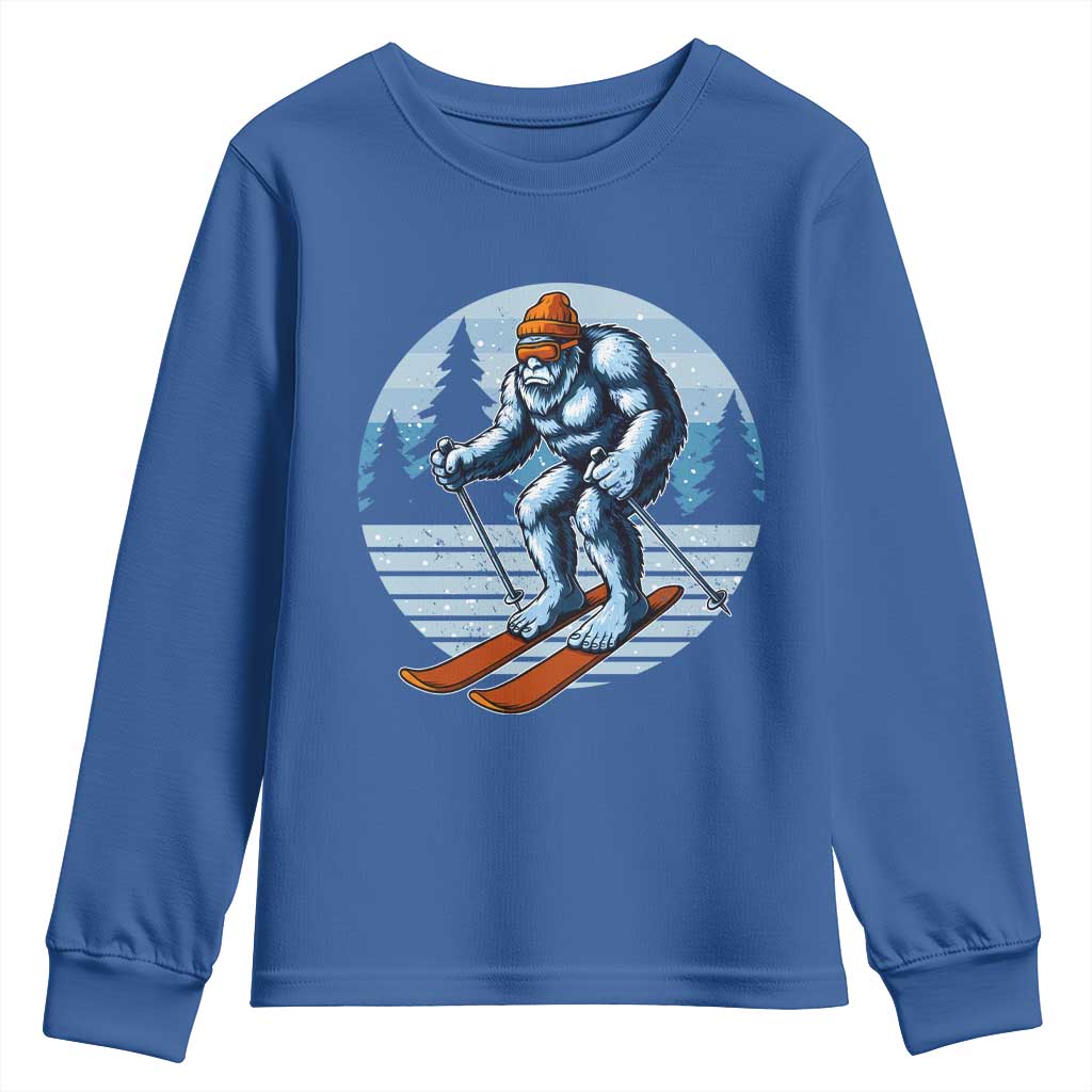 Funny Skiing Bigfoot Ski Winter Sport Yeti Snowboarder Skier Youth Sweatshirt TS11 Royal Blue Print Your Wear
