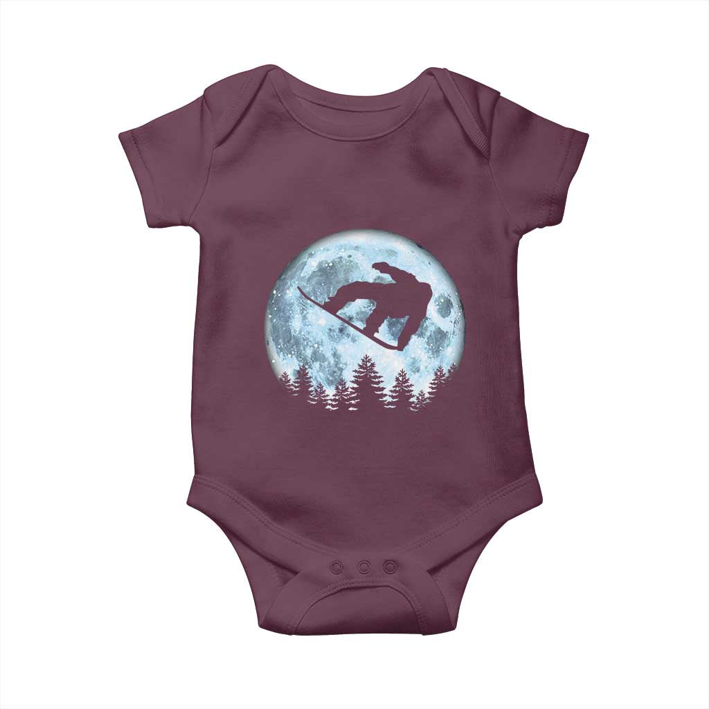 Snowboard Moon Snowboarding Winter Sports Baby Onesie TS11 Maroon Print Your Wear