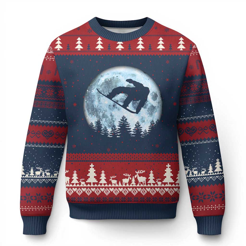 Snowboard Moon Snowboarding Winter Sports Ugly Christmas Sweater TS11 Navy Red Print Your Wear