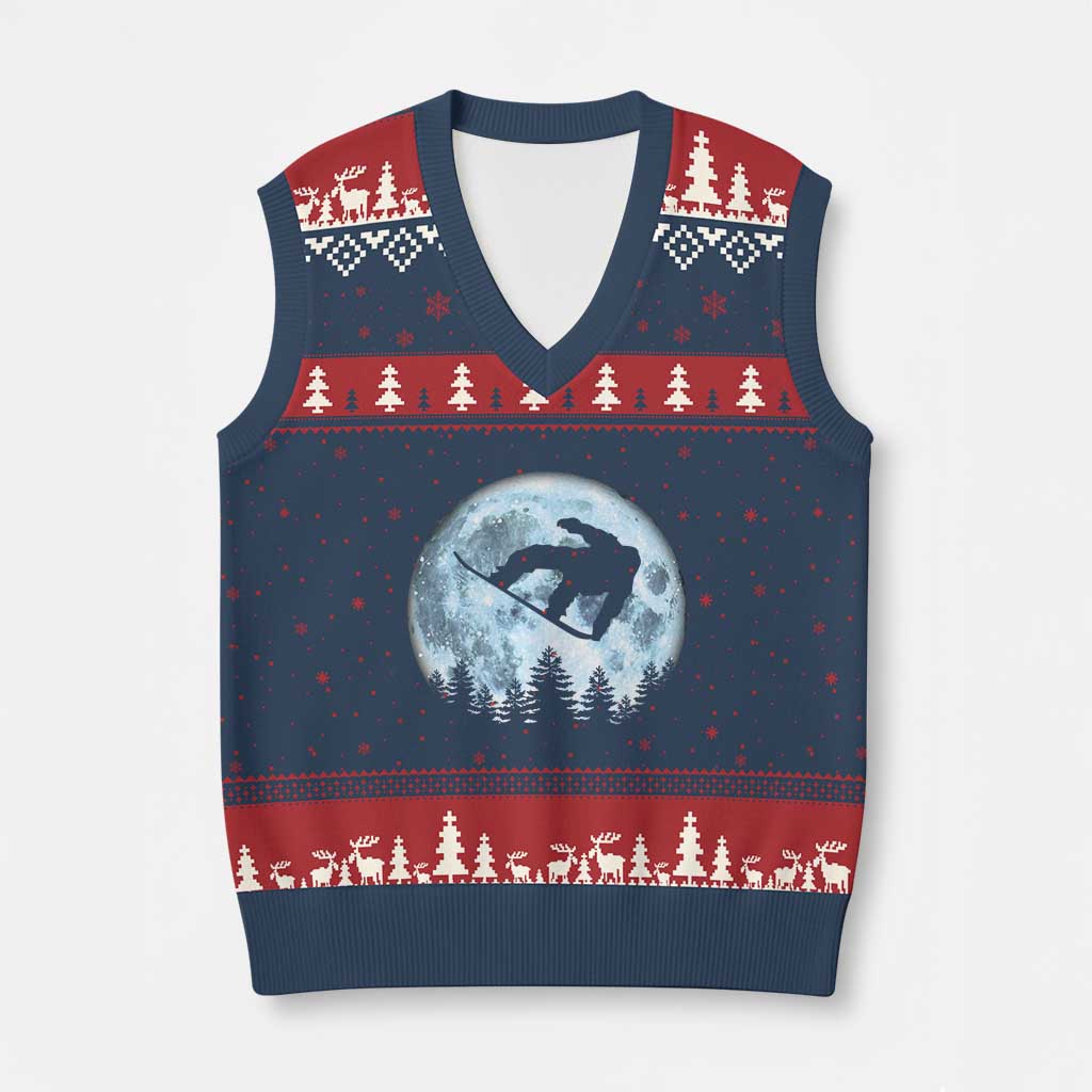 Snowboard Moon Snowboarding Winter Sports V-Neck Knit Sweater Vest TS11 Navy Red Print Your Wear