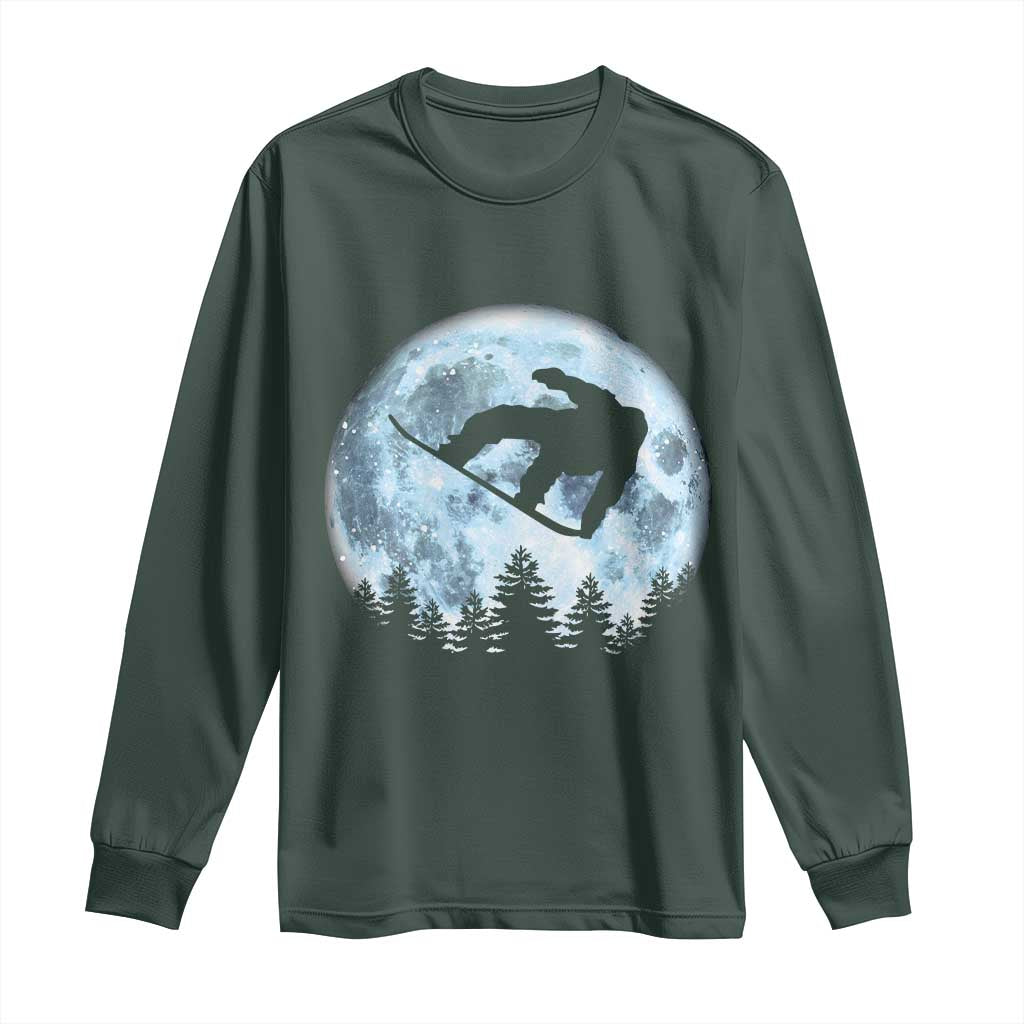 Snowboard Moon Snowboarding Winter Sports Long Sleeve Shirt TS11 Dark Forest Green Print Your Wear