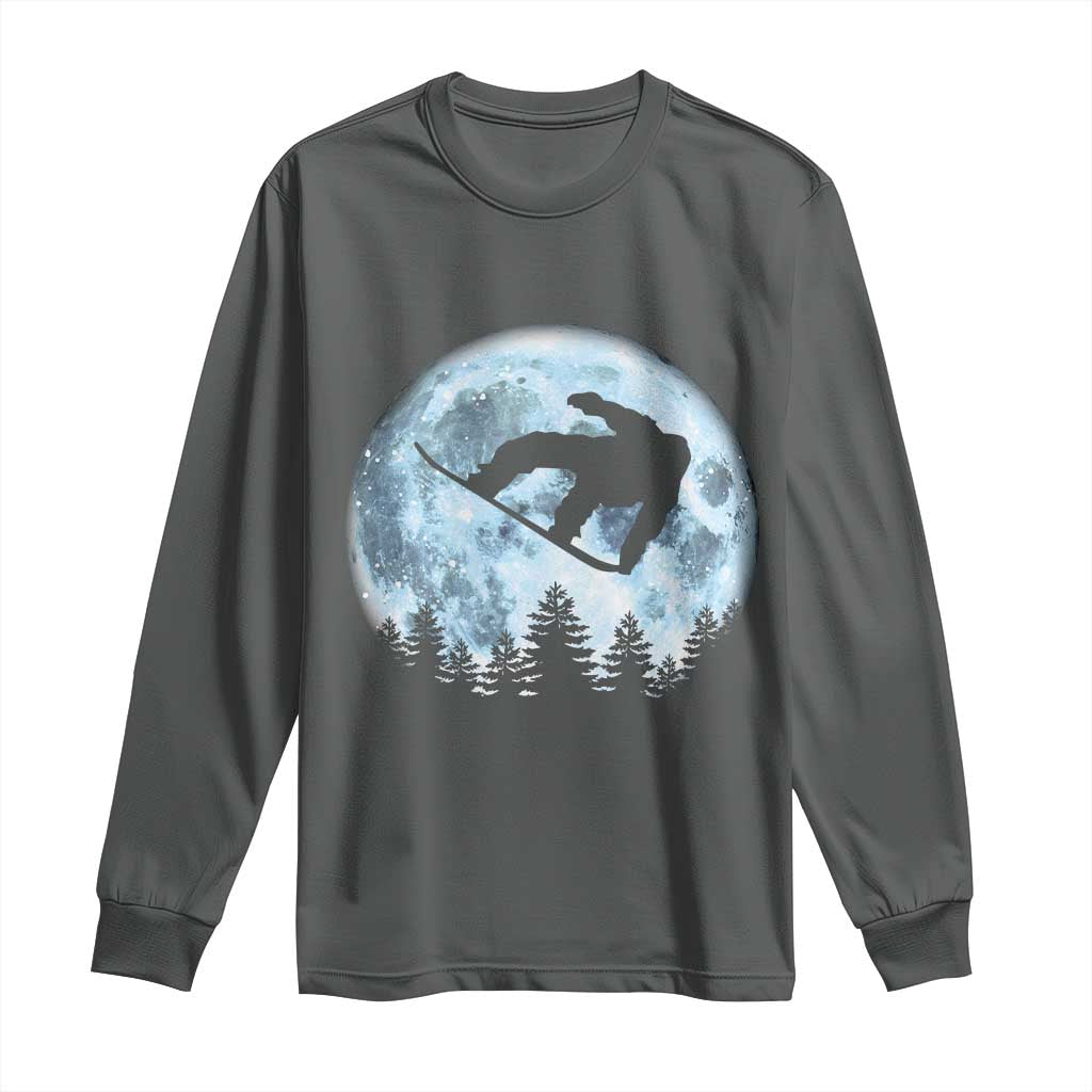 Snowboard Moon Snowboarding Winter Sports Long Sleeve Shirt TS11 Dark Heather Print Your Wear