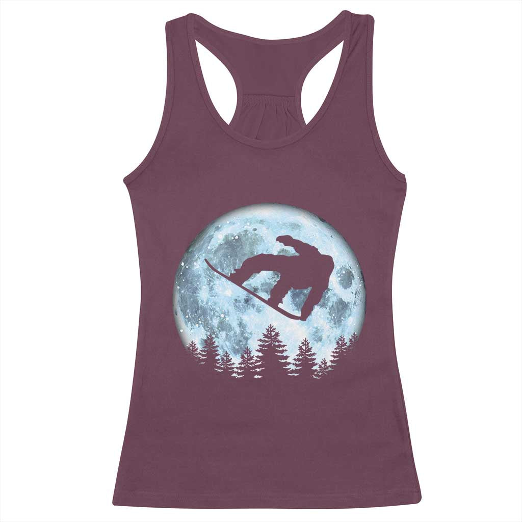 Snowboard Moon Snowboarding Winter Sports Racerback Tank Top TS11 Maroon Print Your Wear