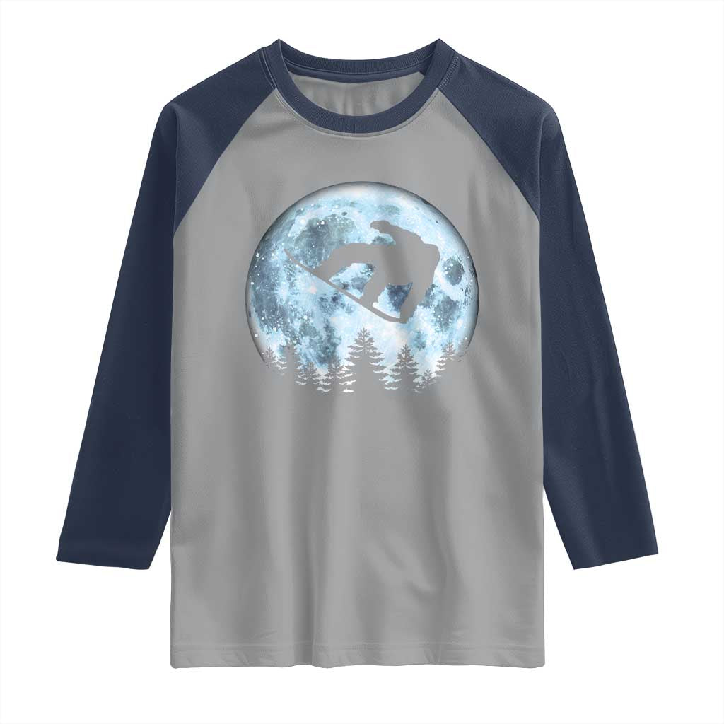 Snowboard Moon Snowboarding Winter Sports Raglan Shirt TS11 Sport Gray Navy Print Your Wear
