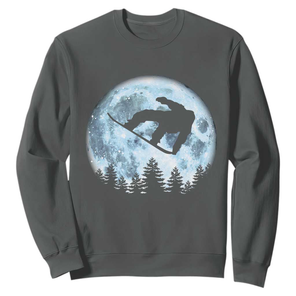 Snowboard Moon Snowboarding Winter Sports Sweatshirt TS11 Dark Heather Print Your Wear