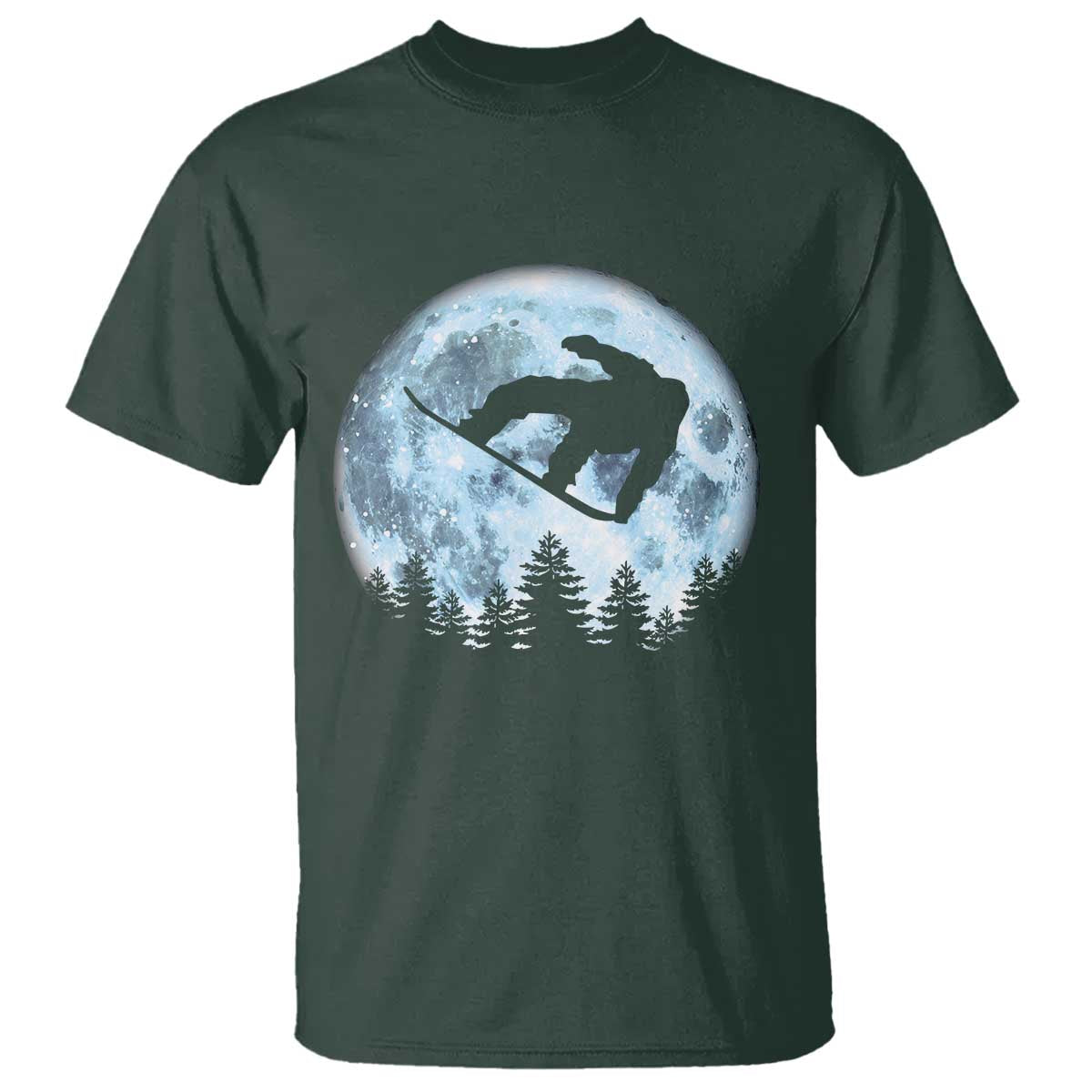 Snowboard Moon Snowboarding Winter Sports T Shirt TS11 Dark Forest Green Print Your Wear