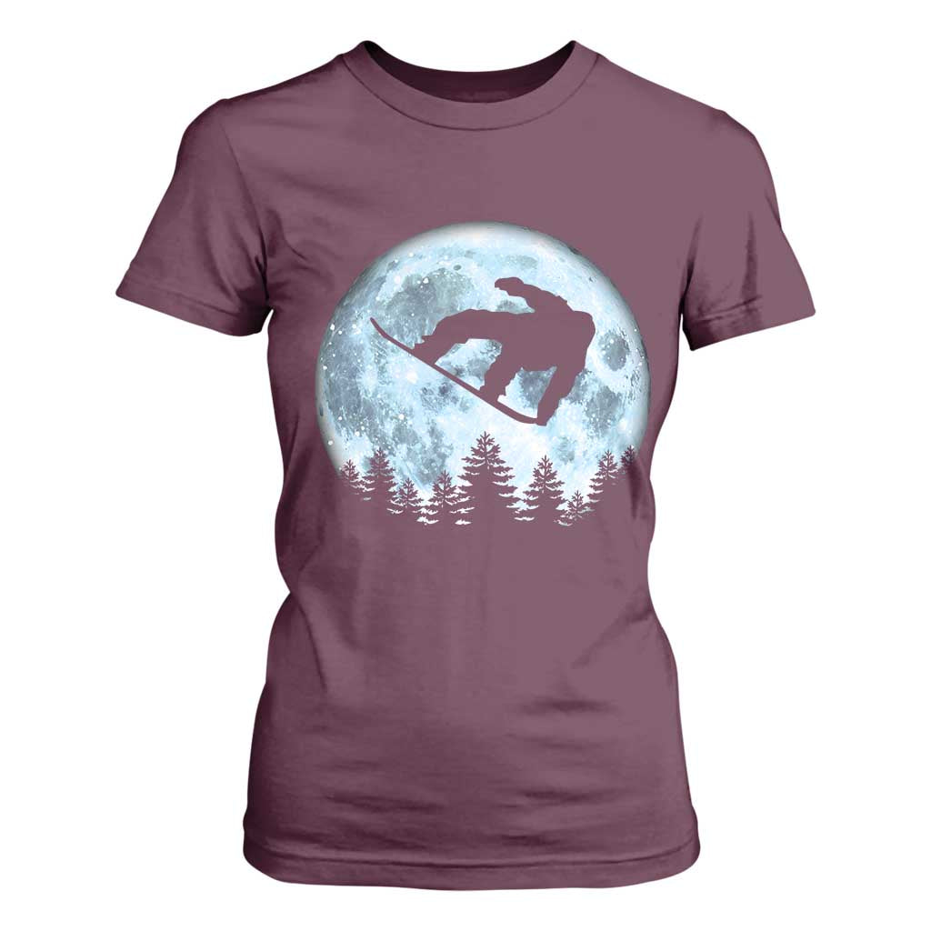 Snowboard Moon Snowboarding Winter Sports T Shirt For Women TS11 Maroon Print Your Wear