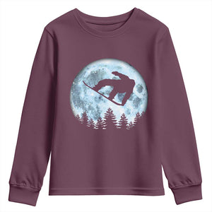 Snowboard Moon Snowboarding Winter Sports Youth Sweatshirt TS11 Maroon Print Your Wear