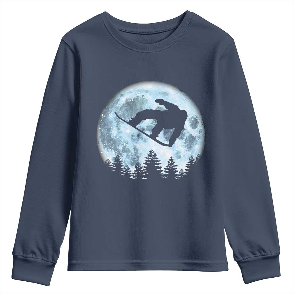 Snowboard Moon Snowboarding Winter Sports Youth Sweatshirt TS11 Navy Print Your Wear