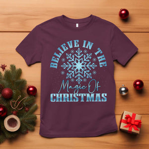 Believe In The Magic Of Christmas T Shirt Xmas Snowflake TS11 Maroon Print Your Wear