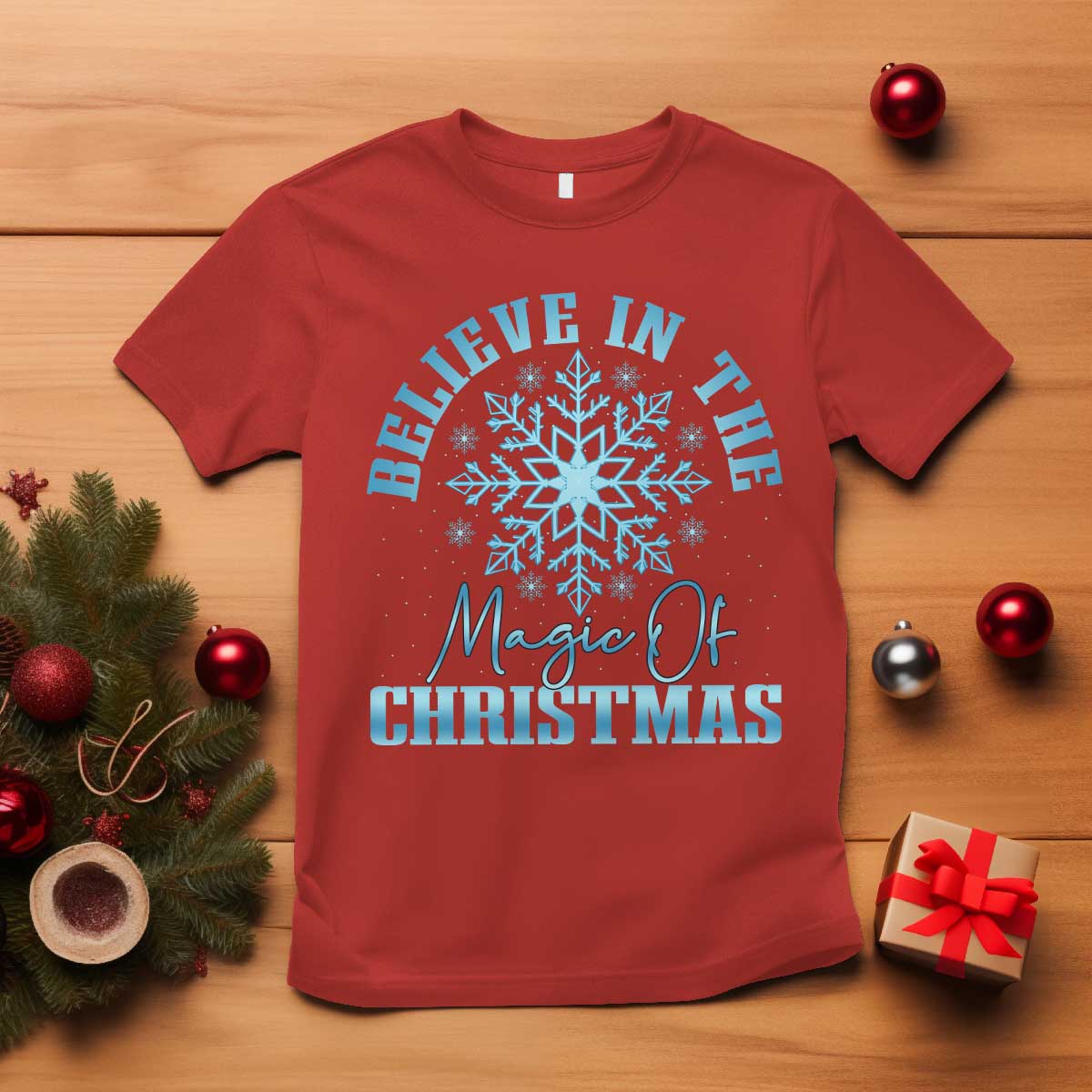 Believe In The Magic Of Christmas T Shirt Xmas Snowflake TS11 Red Print Your Wear