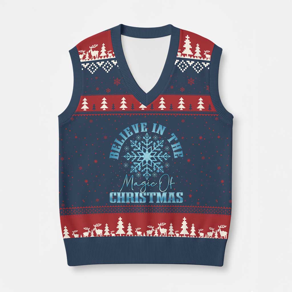 Believe In The Magic Of Xmas V-Neck Knit Sweater Vest Xmas Snowflake TS11 Navy Red Print Your Wear