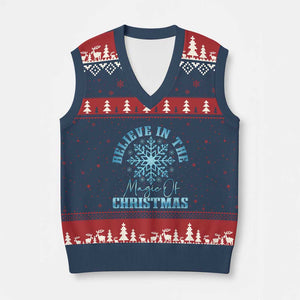 Believe In The Magic Of Xmas V-Neck Knit Sweater Vest Xmas Snowflake TS11 Navy Red Print Your Wear