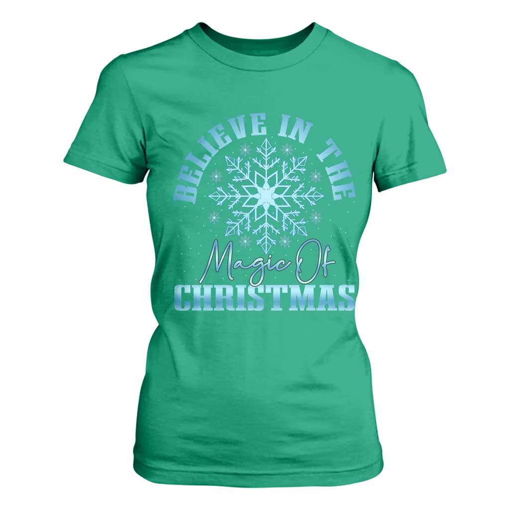 Believe In The Magic Of Christmas T Shirt For Women Xmas Snowflake TS11 Irish Green Print Your Wear